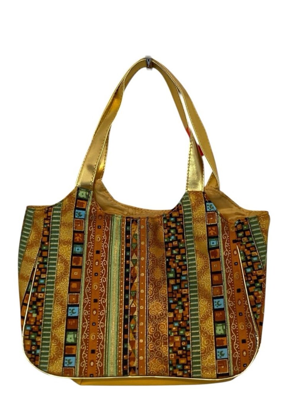 Sassy And Chic Gold w/ Colorful Stripes Handbag New Hook & Loop Closure